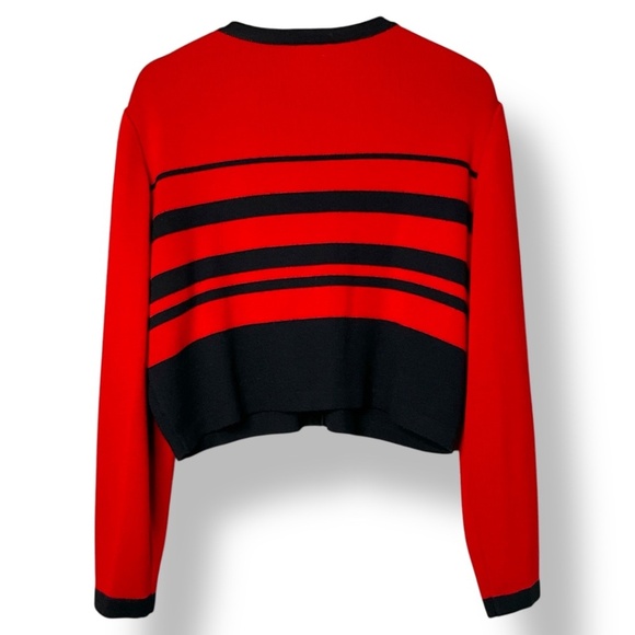 TALBOTS Wool Blend Cropped Button Front Long Sleeve Cardigan Red & Black Sz M - Picture 4 of 8
